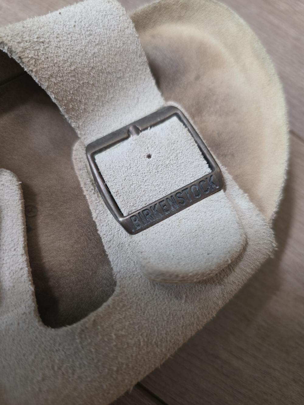 Birkenstock Beige Suede Double-Buckle Slide Sandals - Picture 4 of 4